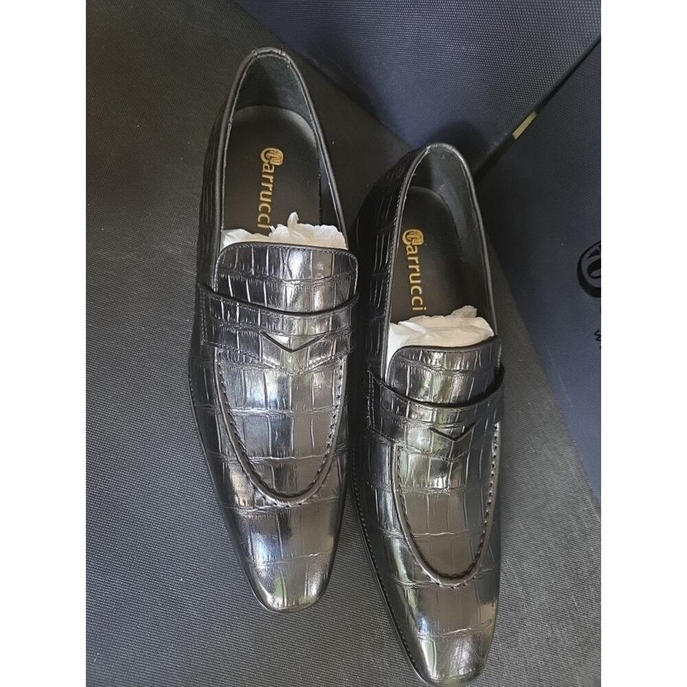 Garrucci Black Embossed Crocodile Black Loafer Dress Shoes Size 10.5